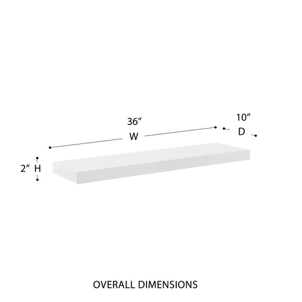 EuroStyle Barney Ash Veneer Floating Wall Shelf Minimalist Display for Living Room or Home Office High Gloss White 09742-WHT