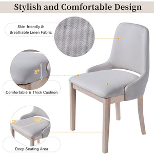 English Elm Wooden Linen Upholstered Dining Chairs Set of 2 — Sturdy Rubber Wood Frame, 300lb Capacity, Farmhouse Appeal Beige+Natural N842P300893A