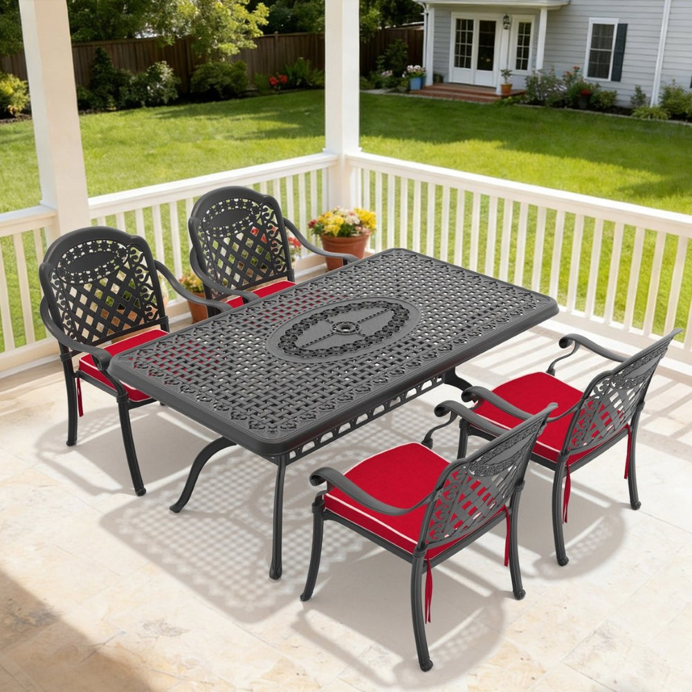 English Elm 5-piece Cast Aluminum Outdoor Dining Set Ornate Carved Motifs Powder Coated Frame W1710S00643