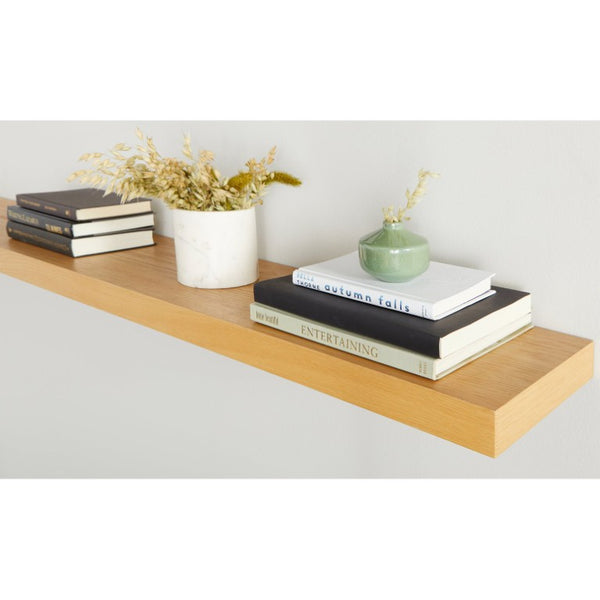 EuroStyle Barney Floating Wall Shelf with American Veneer Finish for Modern Display Space Oak 09747-OAK