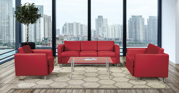 OSP Home Furnishings Pacific Faux Leather Contemporary Sofa with Chrome Legs for Modern Living Spaces Lipstick PAC53-R100