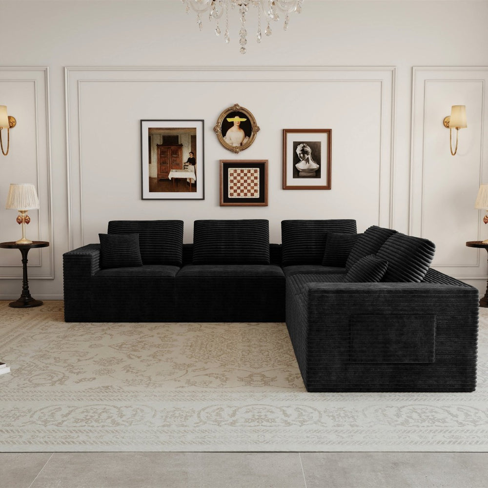 English Elm 106.30*106.30"modular Five Piece Corduroy Sectional Sofa Plush Reversible Chaise Living Room W3819S00140