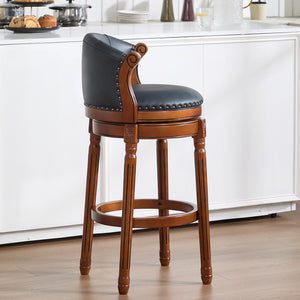 English Elm Cow Leather Swivel Barstool Solid Hardwood Frame 360 Spin Kitchen Counter Seating Brown+Blue W2195P399434