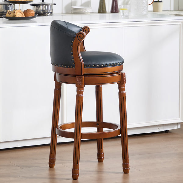 English Elm Cow Leather Swivel Barstool Solid Hardwood Frame 360 Spin Kitchen Counter Seating Brown+Blue W2195P399434