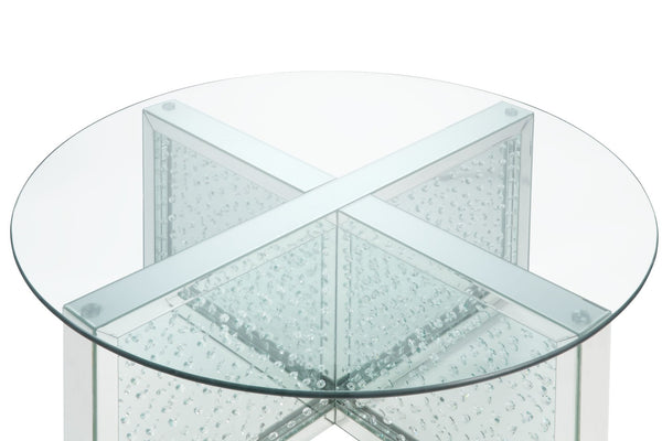 English Elm Nysa Glam Mirrored Coffee Table with Faux Crystal X Base and Tempered Glass Top B2726P453252