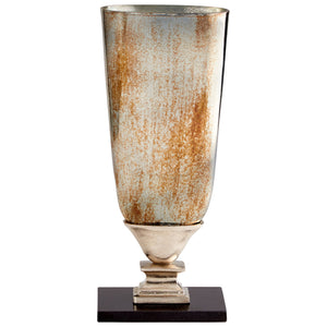 Chalice Vase 09766 Nickel  and Verdi Platinum Glass 09766 Cyan Design