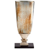 Chalice Vase 09766 Nickel  and Verdi Platinum Glass 09766 Cyan Design