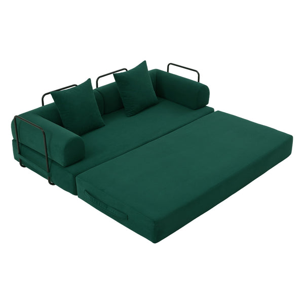 English Elm UNITED modular foldable sofa with metal frame, corduroy upholstery, side pocket & quick assembly convenience Emerald W1568P375638