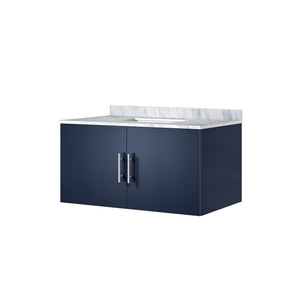English Elm Navy Blue Bath Vanity With Carrara Marble Top - Elegant Design, Compact Storage & Easy Installation B2731P258614