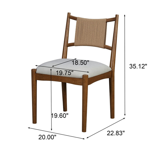 English Elm Upholstered Linen Dining Chairs Set of 2 Rubberwood Mid-century Woven Paper Rope Back Beige,Brown N776P385751D