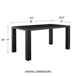 EuroStyle Abby 63 Inch Gloss Lacquer Rectangular Dining Table Seats 6 for Modern Spaces Black 09778-BLK-KIT
