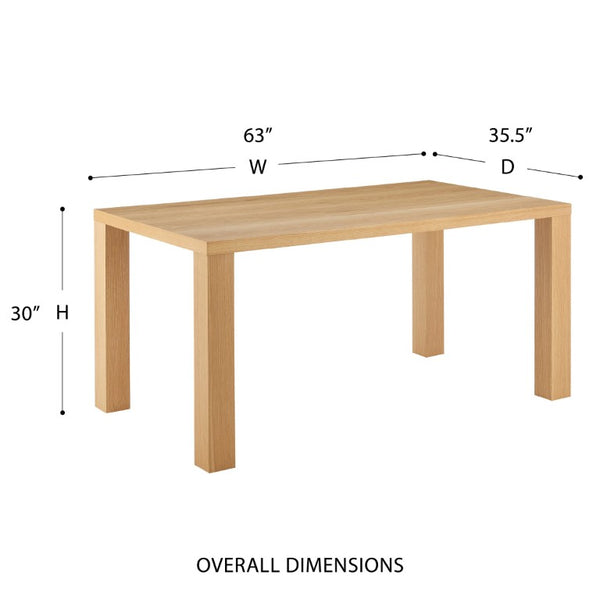EuroStyle Abby 63 Inch Gloss Lacquer Rectangular Dining Table Seats 6 for Modern Spaces Oak 09778-OAK-KIT