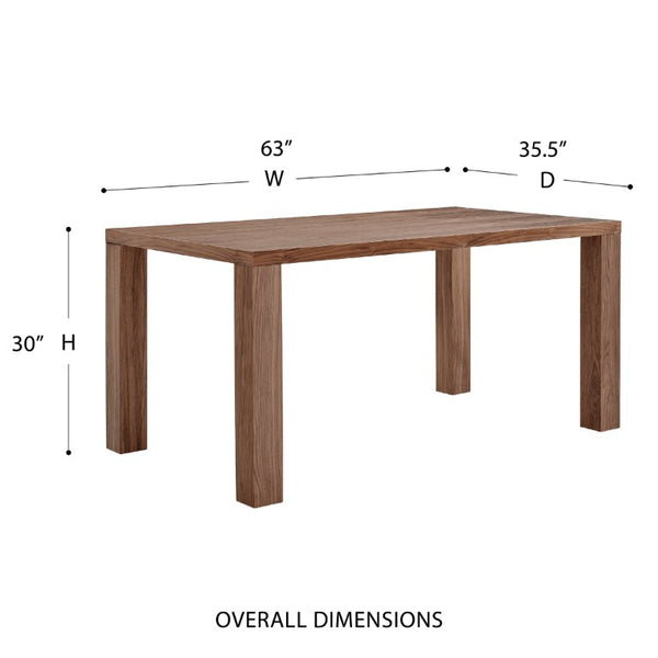 EuroStyle Abby 63 Inch Gloss Lacquer Rectangular Dining Table Seats 6 for Modern Spaces Walnut 09778-WAL-KIT