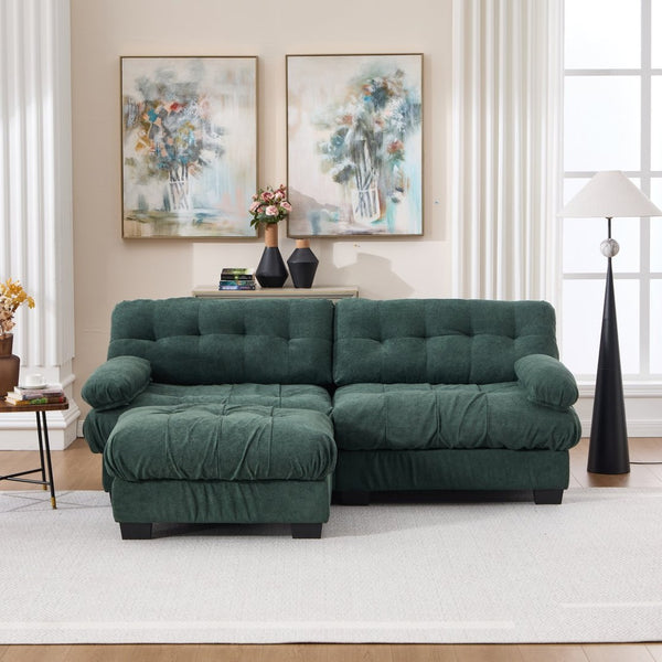 English Elm Modular Cloud Sectional with Ottoman Deep Seat Flannelette Sofa for Living Room Green W2120S00023