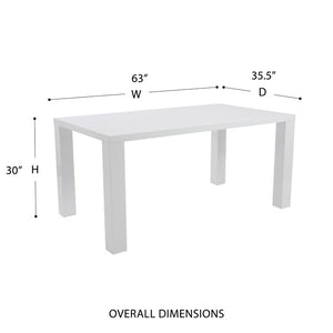 EuroStyle Abby 63 Inch Gloss Lacquer Rectangular Dining Table Seats 6 for Modern Spaces White 09778WHT-KIT