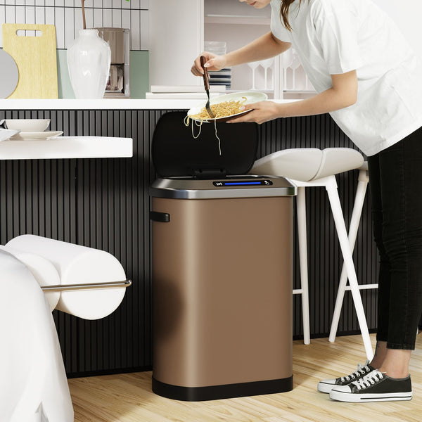 English Elm 50L Smart automatic Trash Can with Silent Slow-Close Lid, Motion Sensor, Durable 0.45mm Steel Body Brown W1550P247980