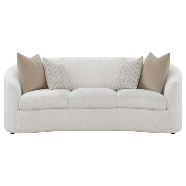 English Elm Rory Latte Bouclé Sloped Arms Sofa with Pillows — Curved Vintage Chic, Plush Comfort, 88.5"W Lounge B062P358205