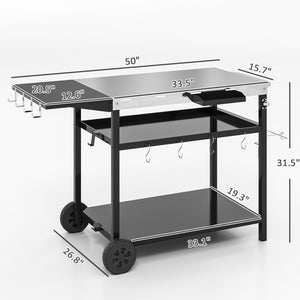 English Elm Outsunny Rolling Grill Cart Stainless Steel Patio Prep Station with Three Shelves W2225P485560