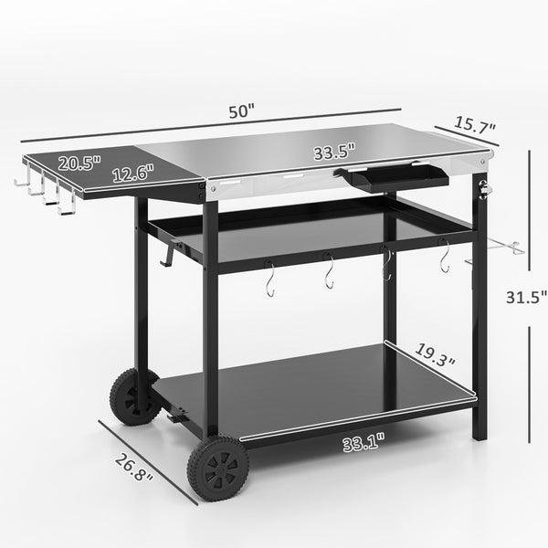 English Elm Outsunny Rolling Grill Cart Stainless Steel Patio Prep Station with Three Shelves W2225P485560
