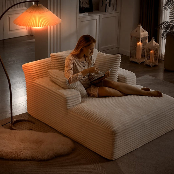 English Elm Oversized Corduroy Chaise Lounge Fully Assembled Sleeper for Living Room or Office White W2339P230587