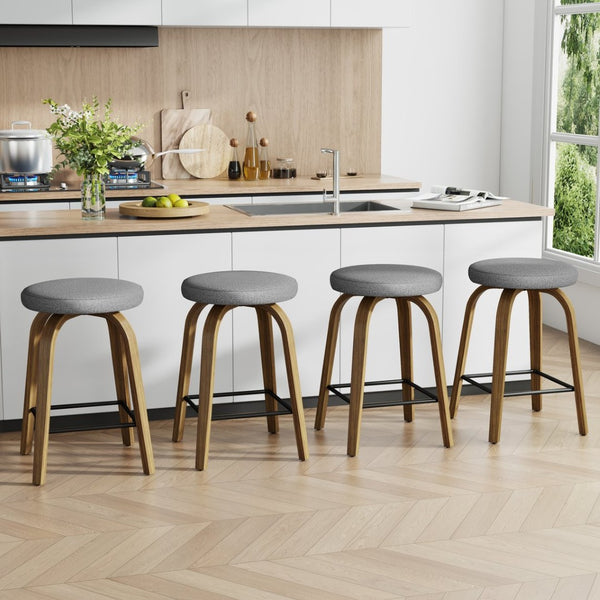 English Elm Swivel Backless Counter Stools Set of 2 with Fabric Seat Bentwood Legs Mid-century Modern Gray W3107P449831