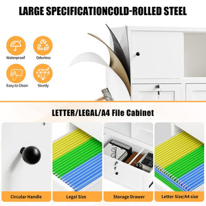 English Elm 28"h White Steel Rolling File Cabinet Locking Drawers Quiet Slides Home Office T2398P465996