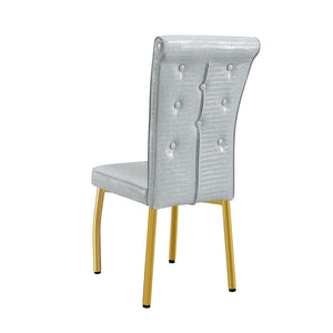 English Elm A Set of 2 Crystal Button Faux Leather Dining Chairs with Embossed Croc Texture Gold,Gray W3226P340256