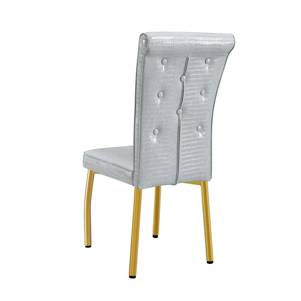 English Elm A Set of 2 Crystal Button Faux Leather Dining Chairs with Embossed Croc Texture Gold,Gray W3226P340256