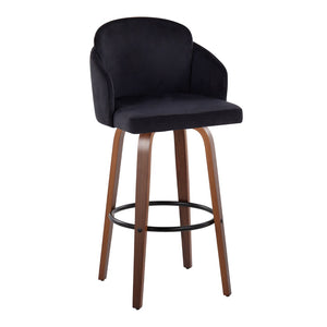 English Elm Fixed-height Mid-century Barstools with Walnut Legs and Grey Upholstered Seats Set Black B202S01904
