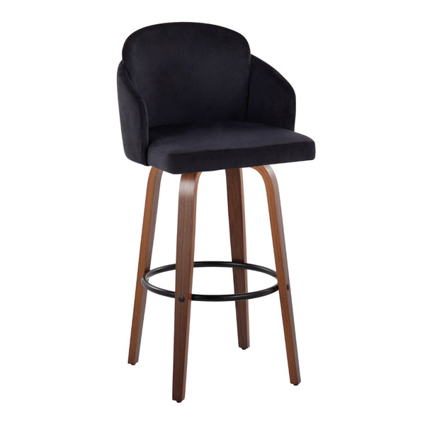 English Elm Fixed-height Mid-century Barstools with Walnut Legs and Grey Upholstered Seats Set Black B202S01904