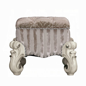 English Elm Ivory Luxurious Button-Tufted Vanity Stool with Nailhead Trim, Scrolled Base, Welted Seat — Elegant B062P209000