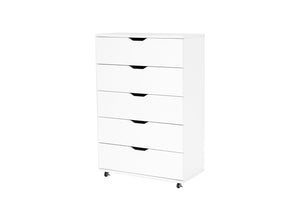 English Elm White Five Drawer Rolling Storage Cabinet with Sleek Cutout Handles for Any Room B372P407630
