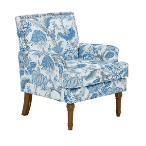 English Elm Accent Slipper Chair Botanical Tapestry Upholstery Nailhead Trim Solid Wood Legs Farmhouse Blue W5568P445699