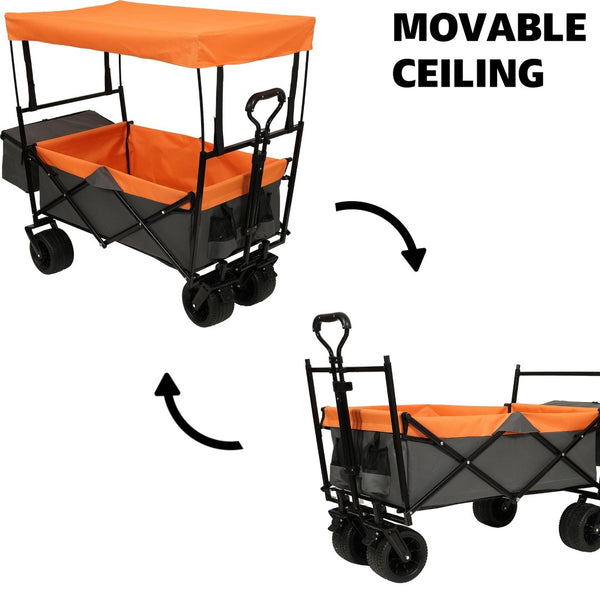 English Elm 480lbs Foldable All-terrain Wagon with Canopy Mosquito Net for Camping Outdoor Orange W2932P253227