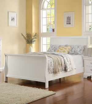 English Elm Modern French Inspired Full Sleigh Bed White Finish Curved Panels Elegant Bedroom Frame B011S01138