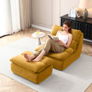 English Elm 32" Tufted Foam Chaise Lounge with Matching Ottoman for Adults Bedroom Living Room Yellow W1117P436330