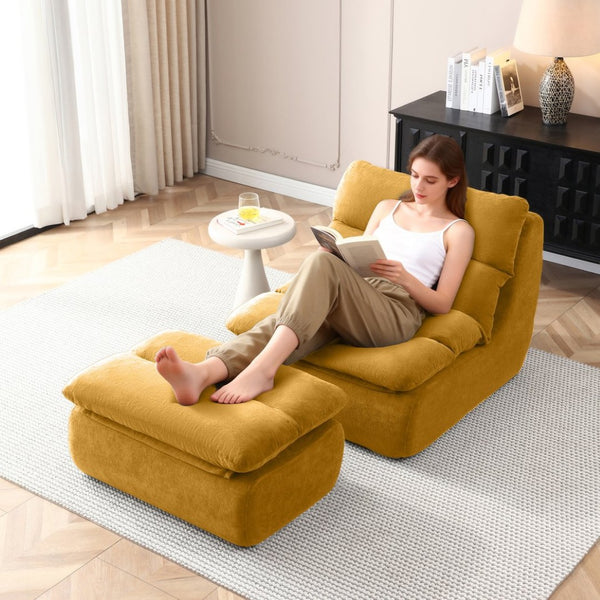 English Elm 32" Tufted Foam Chaise Lounge with Matching Ottoman for Adults Bedroom Living Room Yellow W1117P436330