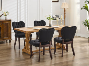 English Elm French Vintage Tufted Upholstered Dining Chair with High-Density Foam, Solid Wood Frame, 300lb Capacity Black W1143P214542