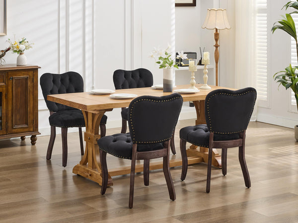 English Elm French Vintage Tufted Upholstered Dining Chair with High-Rebound Foam, Solid Wood Frame, 300lb Capacity Black W1143P214542