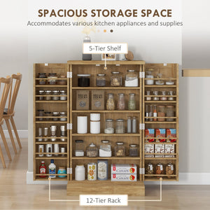 English Elm HOMCOM 41" Kitchen Pantry Cabinet with 5-Tier Shelves, 12 Door Racks, Anti-Tip Straps, Sleek Design Natural Wood W2225P217122
