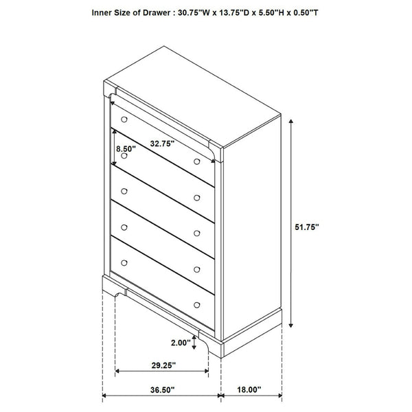 English Elm Harbington Five Drawer Chest Dark Cocoa Finish Brass Hardware Transitional Bedroom B062P441398