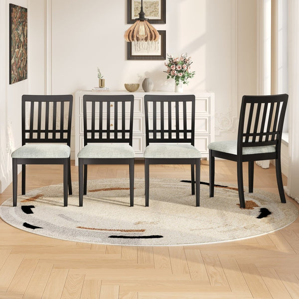 English Elm 2-piece Scandinavian Rubberwood Dining Chair Set with Curved Backrest and Padded Fabric Seat Black N752P405934B