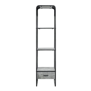 English Elm Modern Concrete Gray Side Pier with Drawer & Black Metal Frame, Open Shelves for Stylish Storage B2741P337176