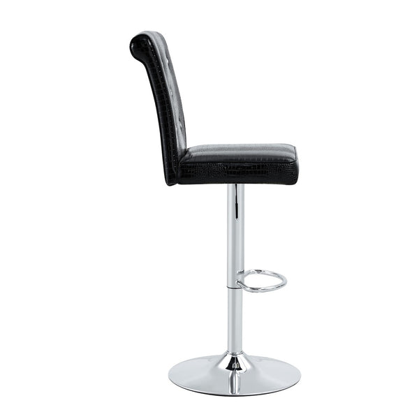 English Elm A Set of 2 Glam Faux Alligator Pvc Barstools with Crystal Buckle Detail Black W1512P491868