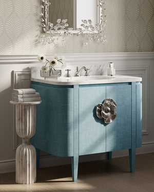 Currey & Company Passementerie White Marble Drinks Table - Elegant Sculptural Design With Unique Purple Veining White Banswara Marble 3000-0323-currey-company