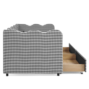 English Elm Twin Gingham Linen Daybed with Wave Silhouette Usb Port and Dual Storage Drawers Black W1413S00145