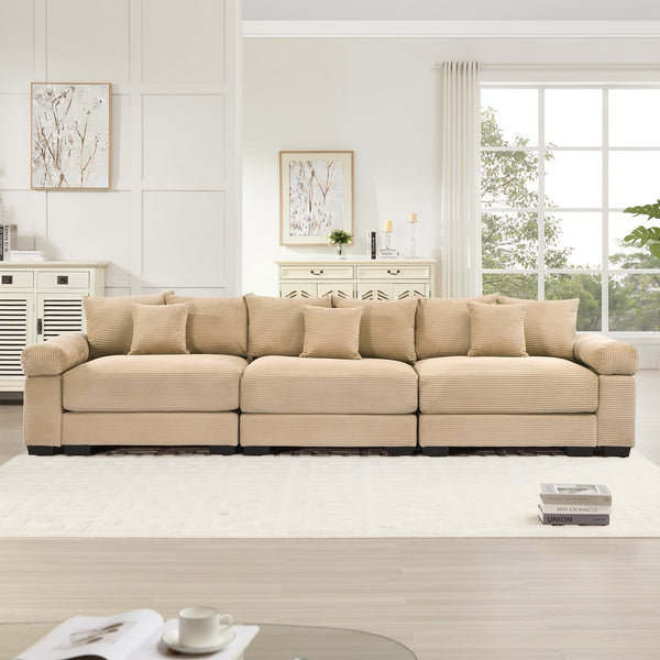 English Elm 130" Oversized Cloud Modular Sectional Couch - Luxurious Corduroy, Ergonomic Design, Easy Setup! W714S01302