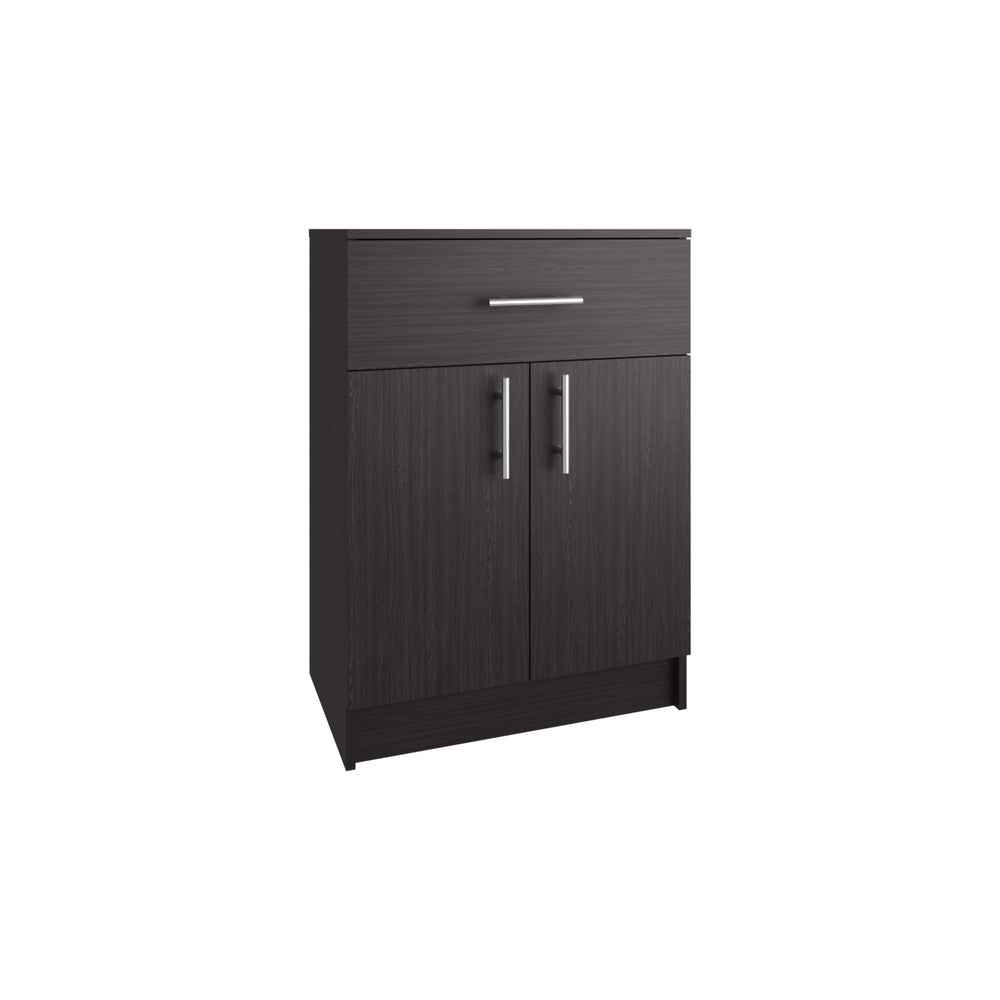 English Elm Pantry Black Wengue Organizer Cabinet 33" H with Drawer, 2 Shelves & Doors — Compact Eco-Friendly Storage B097P296809