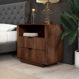 English Elm Ashcroft Furniture - Lola Mid Century Modern Walnut Nightstand 2-Drawer Bed Side Table