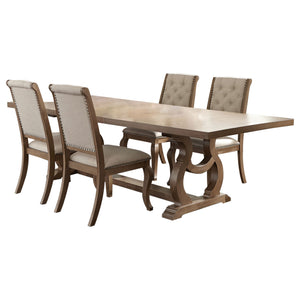English Elm Fremont 5-Piece Dining Set - Modern Farmhouse Trestle Table With Cream Upholstered Chairs For Elegance B062S01024